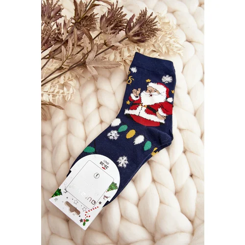 Kesi Women's socks with Santa Claus, navy blue