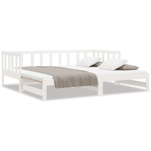  Dnevni ležaj na izvlačenje bijeli 2x(90x200)cm masivna borovina Slike