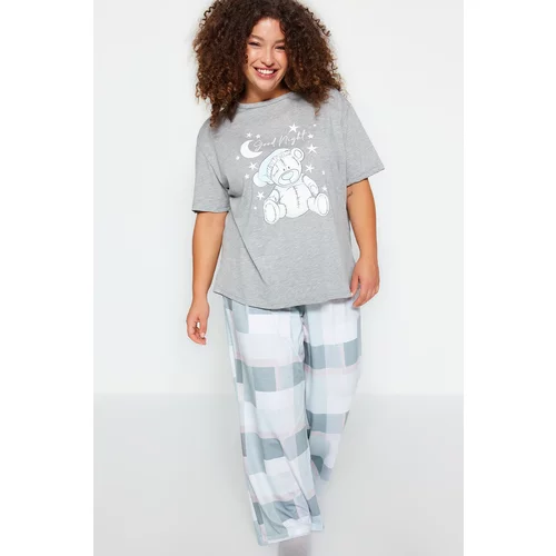 Trendyol Curve Gray Printed Knitted Pajamas Set