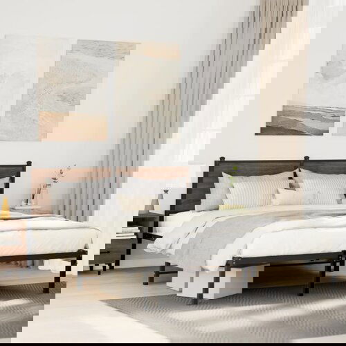 Furnova Kovinski posteljni okvir brez vzmetnice dimljen hrast 140x190cm, (21934957) Slike