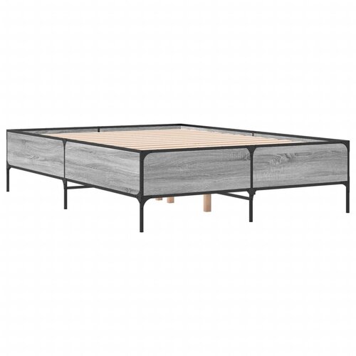 VidaXL Posteljni okvir siva sonoma 135x190 cm inženirski les in kovina, (21128659) Slike