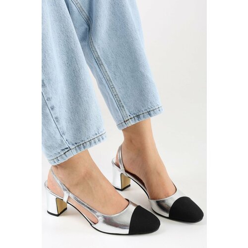 Shoeberry Women's Liera Silver Shiny Heeled Shoes Slike
