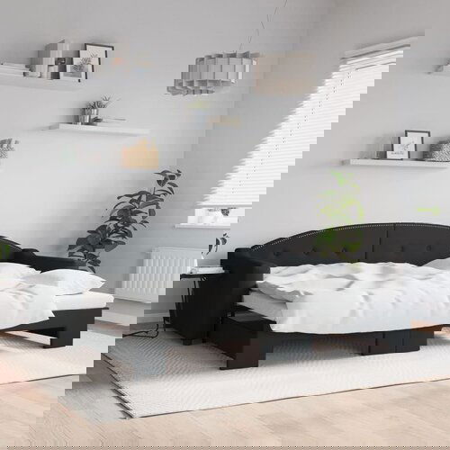 VidaXL Dnevni krevet na razvlačenje crni 90 x 200 cm od tkanine Slike