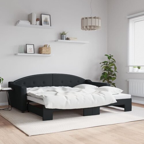 VidaXL Izvlečna dnevna postelja črna 90x200 cm blago Slike