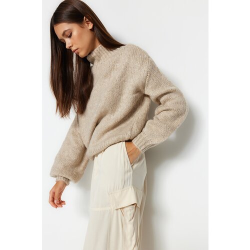 Trendyol Stone Soft Textured Thick Crew Neck Knitwear Sweater Slike