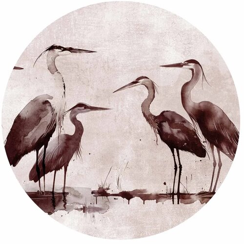  Okrugla fototapeta - Herons painted with ink 180x180 Slike