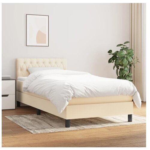 VidaXL Box spring postelja z vzmetnico krem 90x190 cm blago Slike