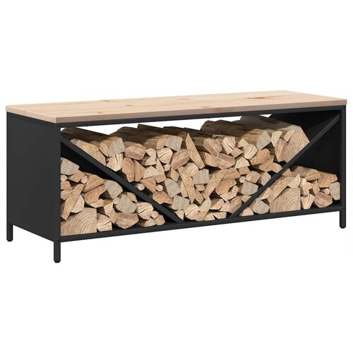  Stalak za drva za ogrjev s drvenim vrhom crni 100,5x35,5x40 cm Slike