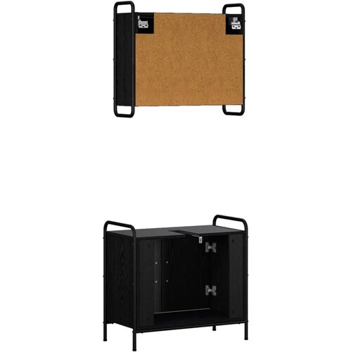  Set ormarića za kupaonicu 2 kom. Crni hrast 65 5 x 34 x 61 cm - Crni hrast Ormar s umivaonikom (2 vrata) + viseći ormar Slike