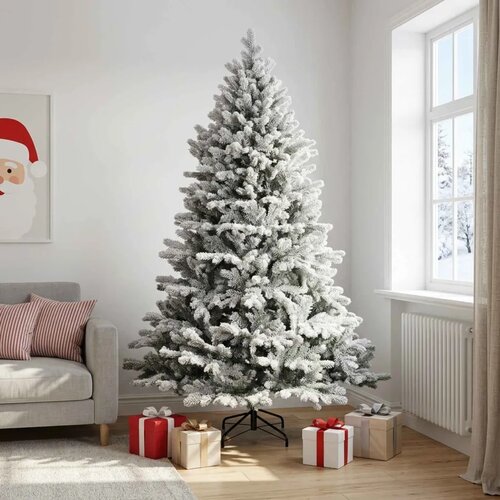  Umjetno božićno drvce s nogom 210 cm PVC i metal - Zelena i bijela 210 cm bez LED svjetala Cijene