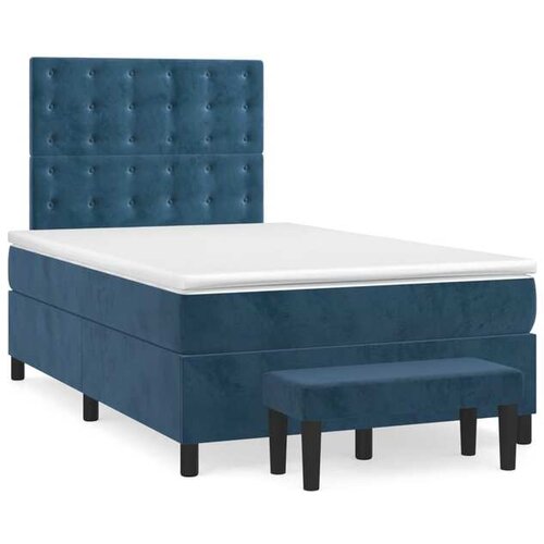 VidaXL Box spring postelja z vzmetnico temno moder 120x190 cm žamet Slike
