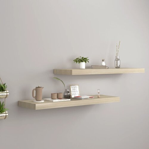 vidaXL Stenske police 2 kosa barva hrasta 80x23,5x3,8 cm MDF Cene
