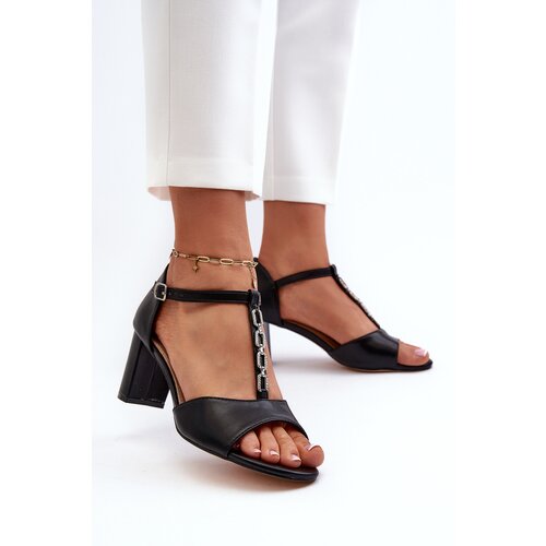 EVENTO Women's Sandals with High Heel and Decorative Eco Leather Strap Black Triavera Cene