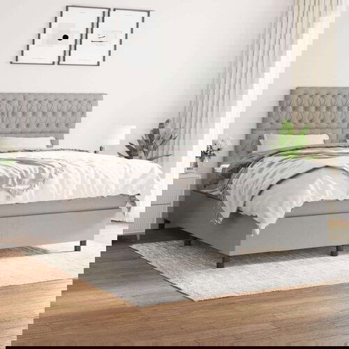  Box spring postelja z vzmetnico svetlo siva 180x200 cm blago, (20788967) Cene