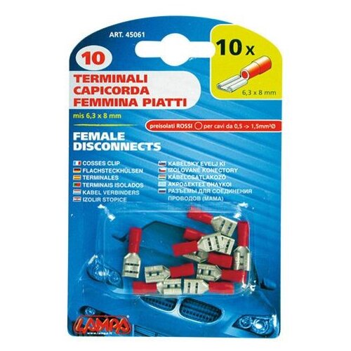  Izolovane Faston kablovske papučice, Ravne, Ženske crvene 6.3 &amp;times; 0.8 mm za kablove 0.5-1.5 mm&amp;sup2; Slike