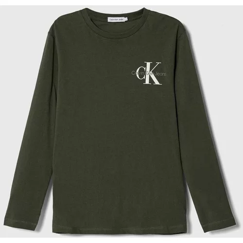 Calvin Klein Jeans Otroška bombažna majica z dolgimi rokavi zelena barva