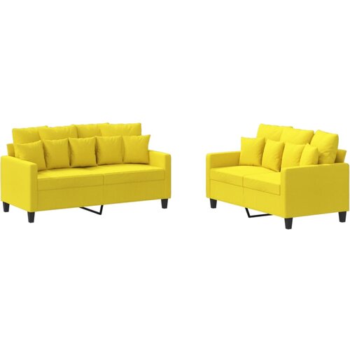  2-dijelni set sofa s jastucima svjetložuti od tkanine Slike
