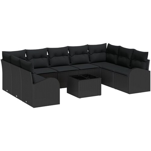 VidaXL 10-dijelni set vrtnih sofa s jastučićima bež poli ratan, 2 sjedala vrtne sofe sa skladi&amp;scaron;tem i jastučićima crni poli ratan Slike