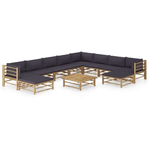  11-dijelna vrtna garnitura od bambusa s tamnosivim jastucima Cijene