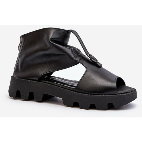 Kesi Zazoo women's leather sandals with zipper, black Slike