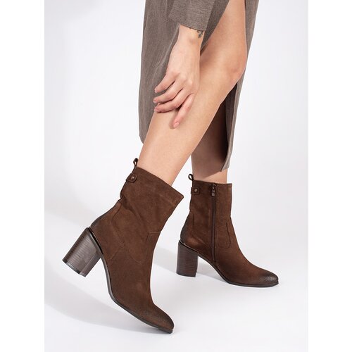 Sergio Leone Brown women&amp;#039;s leather ankle boots with a stiletto heel by Slike