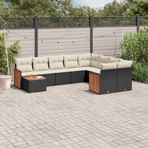  10-dijelni set vrtnih sofa s jastucima crni od poliratana Cijene