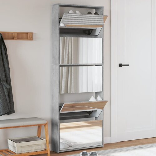  The Living Store Omarica za čevlje z ogledalom 5-nadstropna siva 63x17x169,5 cm - Omarica Za Čevlje, (21448328) Slike