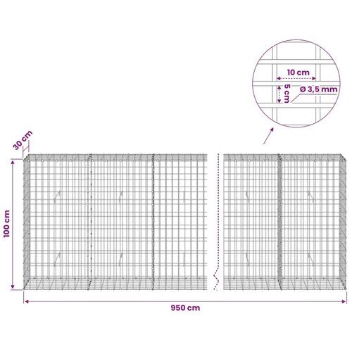 Gabion s žicom debljine 3 5 mm i mrežom 5x10 cm 950x30x100 cm - 30 cm 100 cm 950 cm Slike