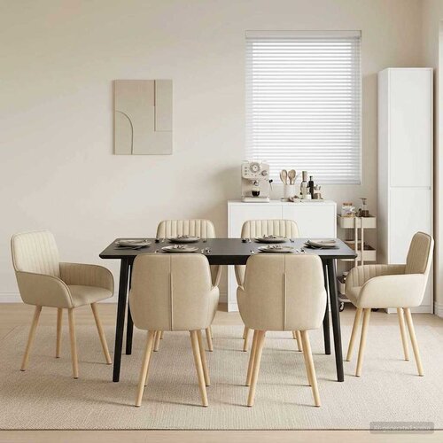  Trpezarijske stolice 6 pcs Tkanina Krem 56,5 x 50 x 87,5 cm Slike