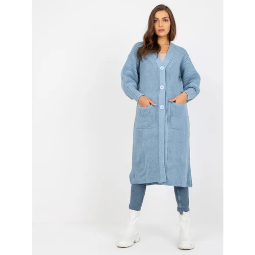 Fashion Hunters Light blue long cardigan with pockets OH BELLA