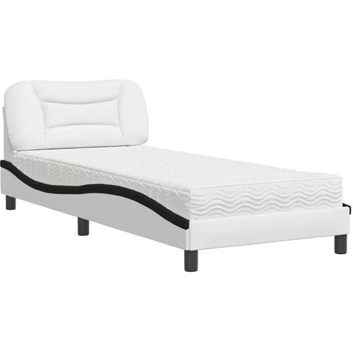 VidaXL Krevet s madracem bijeli-crni 90 x 190 cm od umjetne kože Slike
