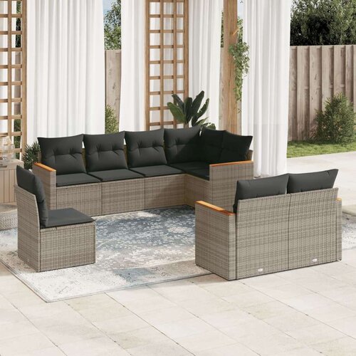  8-dijelni set vrtnih sofa od poliratana s jastucima sivi Slike