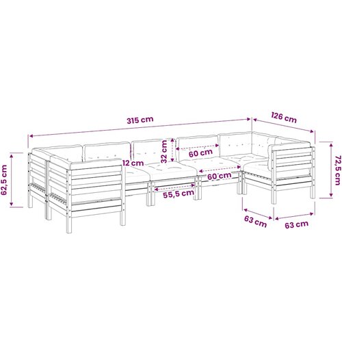  7-dijelni set vrtnih sofa od impregnirane borovine s jastucima Slike