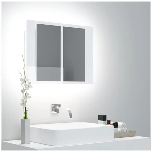  LED kopalniška omarica z ogledalom visok sijaj bela 60x12x45 cm