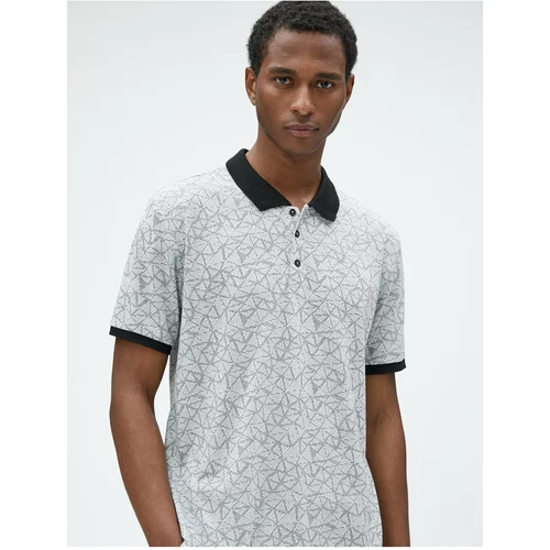 Koton Short Sleeve Polo T-Shirt with a Geometric Print, Slim Fit