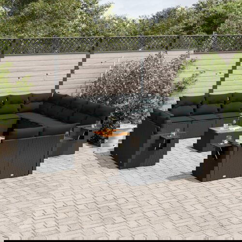 vidaXL 14-dijelni set vrtnih sofa s jastucima poliratan crni Cijene