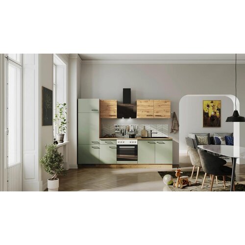 Flex-Well Kuhinjski Blok Z Aparati Cara, Zelena, Barva Hrasta Cene