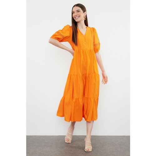 Trendyol Orange Straight Shift Poplin Midi Dress Cene