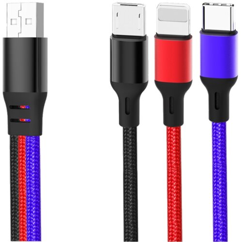 XO Kabel NB143 3v1 Lightning + USB-C + microUSB 1,2m 2,4A, (20441911) Cene