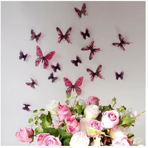 Ambiance Komplet 18 rožnatih 3D nalepk Butterflies