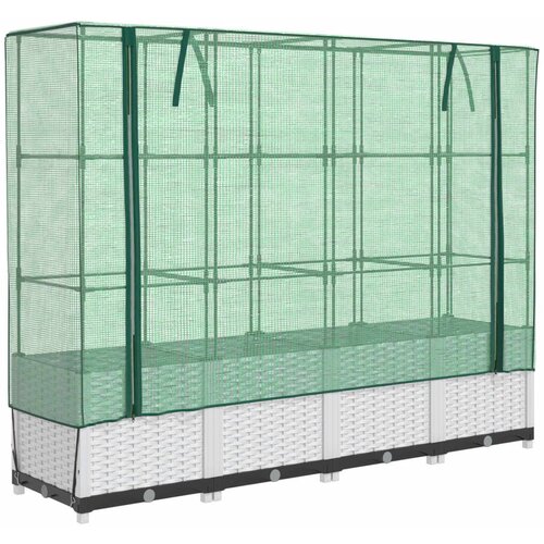 Maison Chic Cvetlični Lonec - Visoka greda s prevleko za rastlinjak videz ratana 160x40x138cm, (21789447) Cene