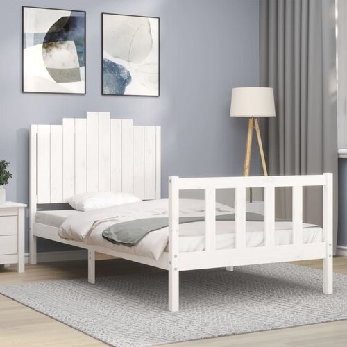 The Living Store Posteljni okvir z vzglavjem bel 100x200 cm trden les - Posteljni Okvir, (21523720) Slike