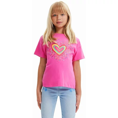 Desigual Otroška bombažna kratka majica roza barva
