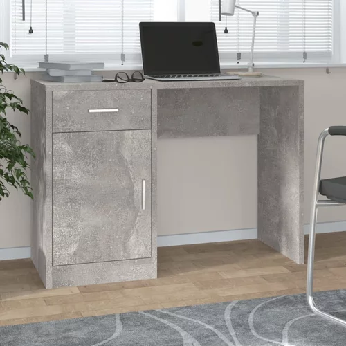 vidaXL Pisalna miza s predalom in omarico betonsko siva 100x40x73 cm
