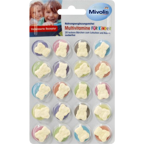 Mivolis multivitamini za decu - komprimovane tablete za sisanje i žvakanje, sa zaslađivačem 14 g Slike
