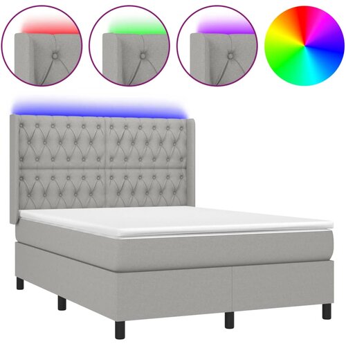  Krevet box spring s madracem LED svjetlosivi 140x190 cm tkanina Slike