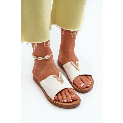 Kesi Women's slippers with flat soles with embellishments, eco leather, white Makia Slike