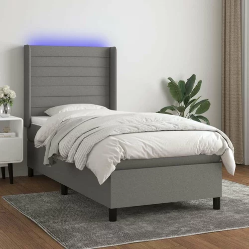  Box spring postelja z vzmetnico LED temno siva 90x200 cm blago, (20999440)