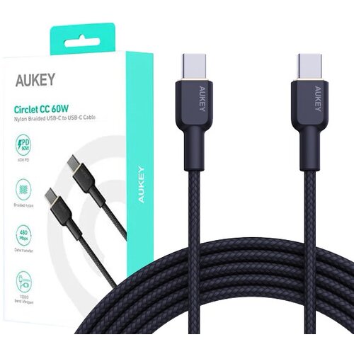 Aukey CB-NCC2 USB-C Type-C Power Delivery PD 60W 3A 1.8m Nylon Black Slike