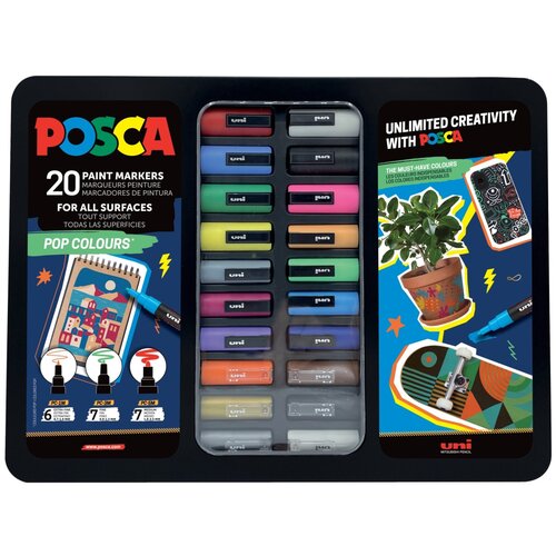 POSCA Uni gift set u metalnoj kutiji 20kom (mix pc-1m/ pc-3m/pc-5m) pop colours 74014 Cijene